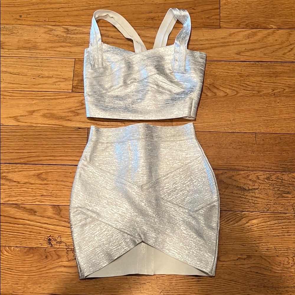 Silver metallic shirt and skirt